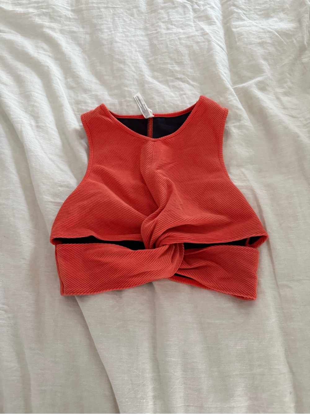 FP Movement by Free People Ribbed Twist-Front Crop Top - Coral